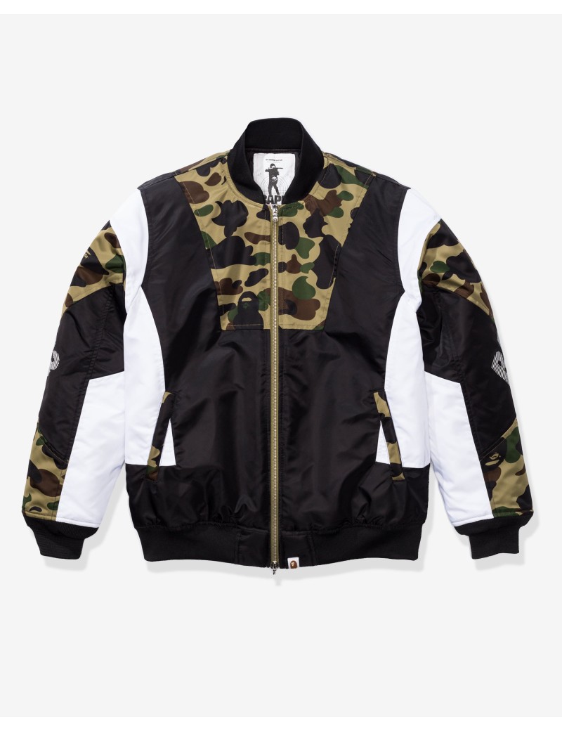 BAPE 1ST CAMO COLOR BLOCK PADDED JACKET - GREEN paiement sécurisé