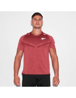 Men's Nike Dri-Fit Rise 365 Running TechKnit ADV Short Sleeve T - Shirt (Maroon) JUSQU'A -70%! 