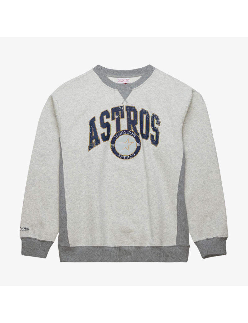 mens mitchell & ness houston astros premium fleece vintage logos crewneck (heather grey) À commander