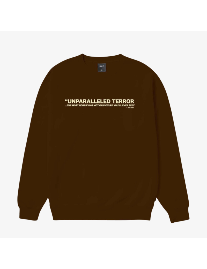 mens huf x texas chainsaw massacre unparalleled terror crewneck (chocolate) plus qu'un jeu 