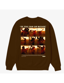 mens huf x texas chainsaw massacre unparalleled terror crewneck (chocolate) plus qu'un jeu 