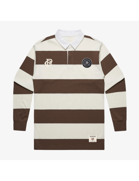 mens premiumgoods. stripe rugby shirt “monogram” (walnut/cream) 50% de réduction en Octobre 2024