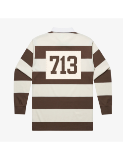 mens premiumgoods. stripe rugby shirt “monogram” (walnut/cream) 50% de réduction en Octobre 2024